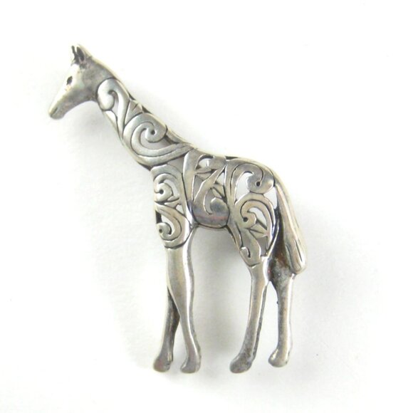 Vintage Jezlaine Sterling Silver 925 Giraffe Brooch Pin Ornate 1980s Filigree - Picture 1 of 9